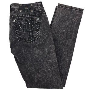 Miss Me Jeans Women's 28 Signature Rise Skinny Black Acid Wash Rhinestone 30x30